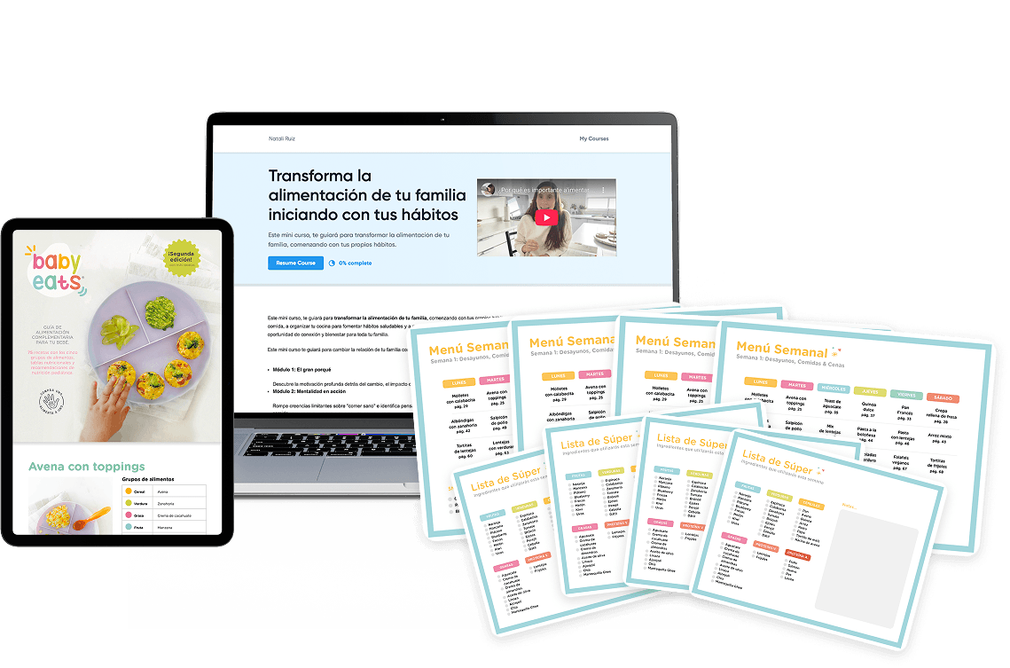 Paquete Curso Hábitos Saludables - Curso de 4 sesiones + 4 Menus Baby Eats semanales + 4 Listas del super semanales